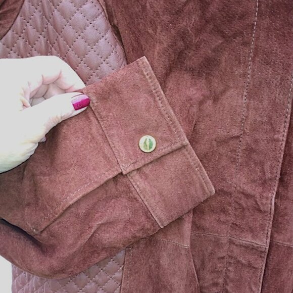 Isaac Mizrahi Women's 22W Suede Leather Moto Jacket Brown Rust Quilted Zip Up - Picture 11 of 15